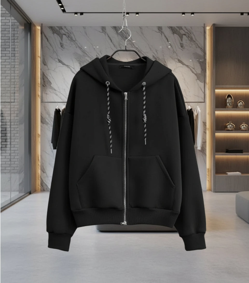 LUMINA juodas džemperis moterims su gobtuvu