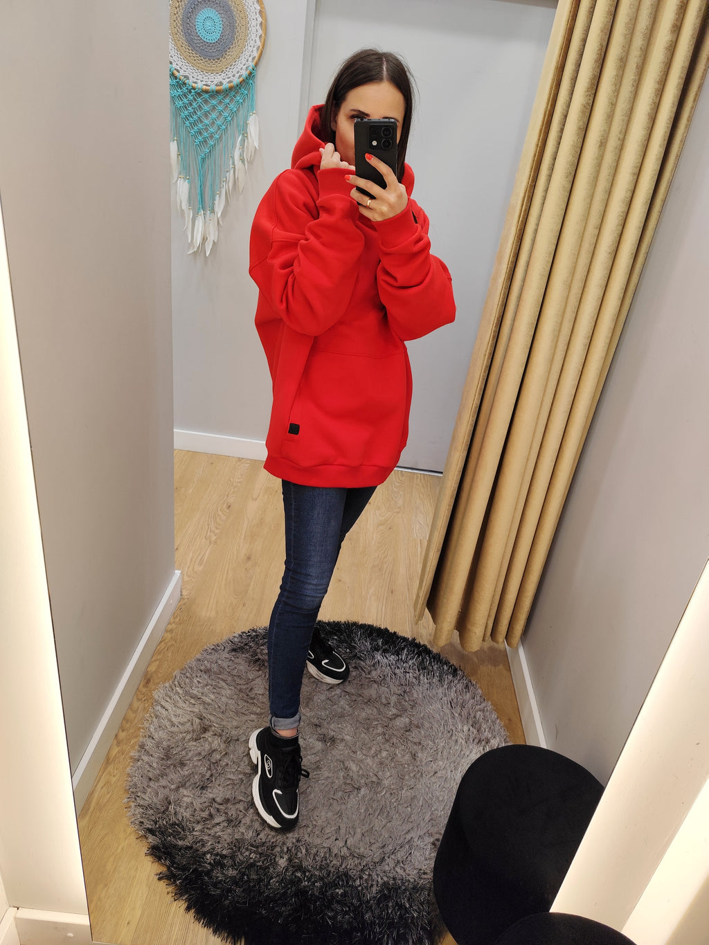 PEPPER UNISEX oversized red sweater with fluff and hood 