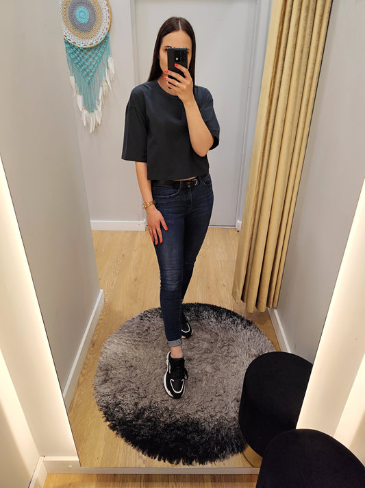 PEPPER crop top space grey ploni marškinėliai moterims