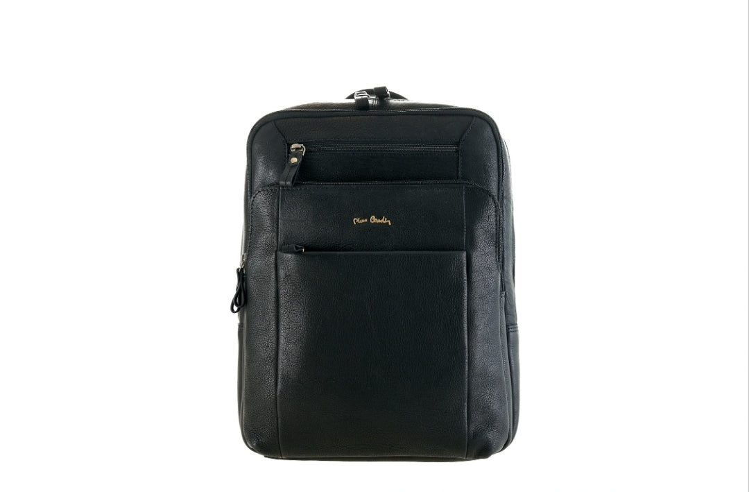 Pierre Cardin black leather backpack for men