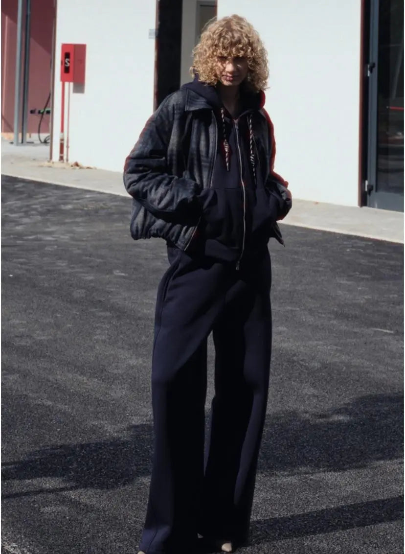 LUMINA mėlynas džemperis moterims su gobtuvu