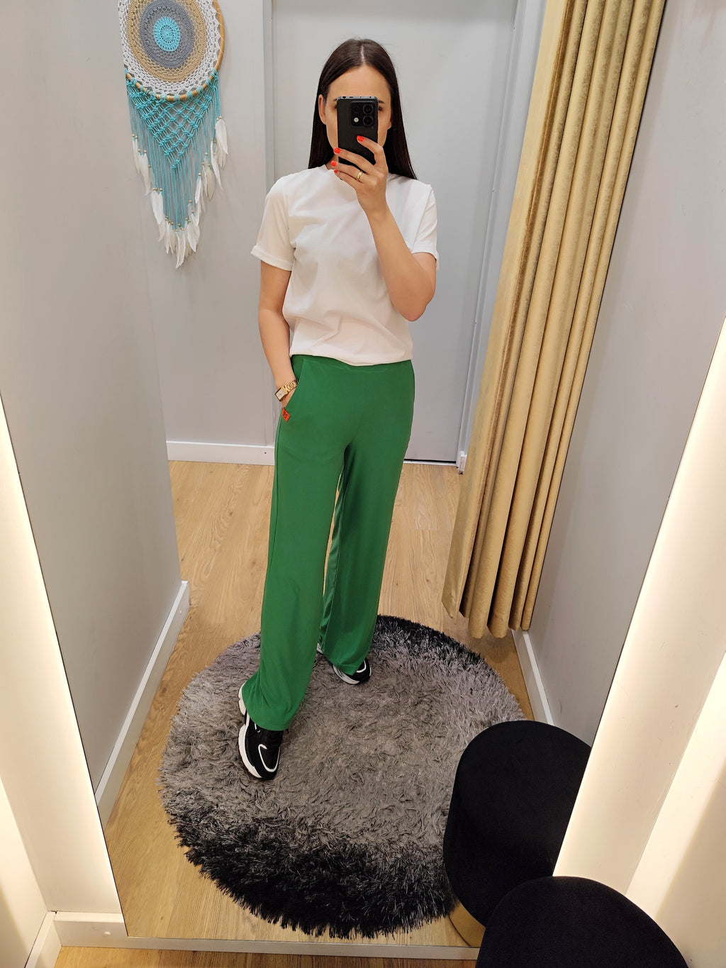 PEPPER forest green flared pants for women