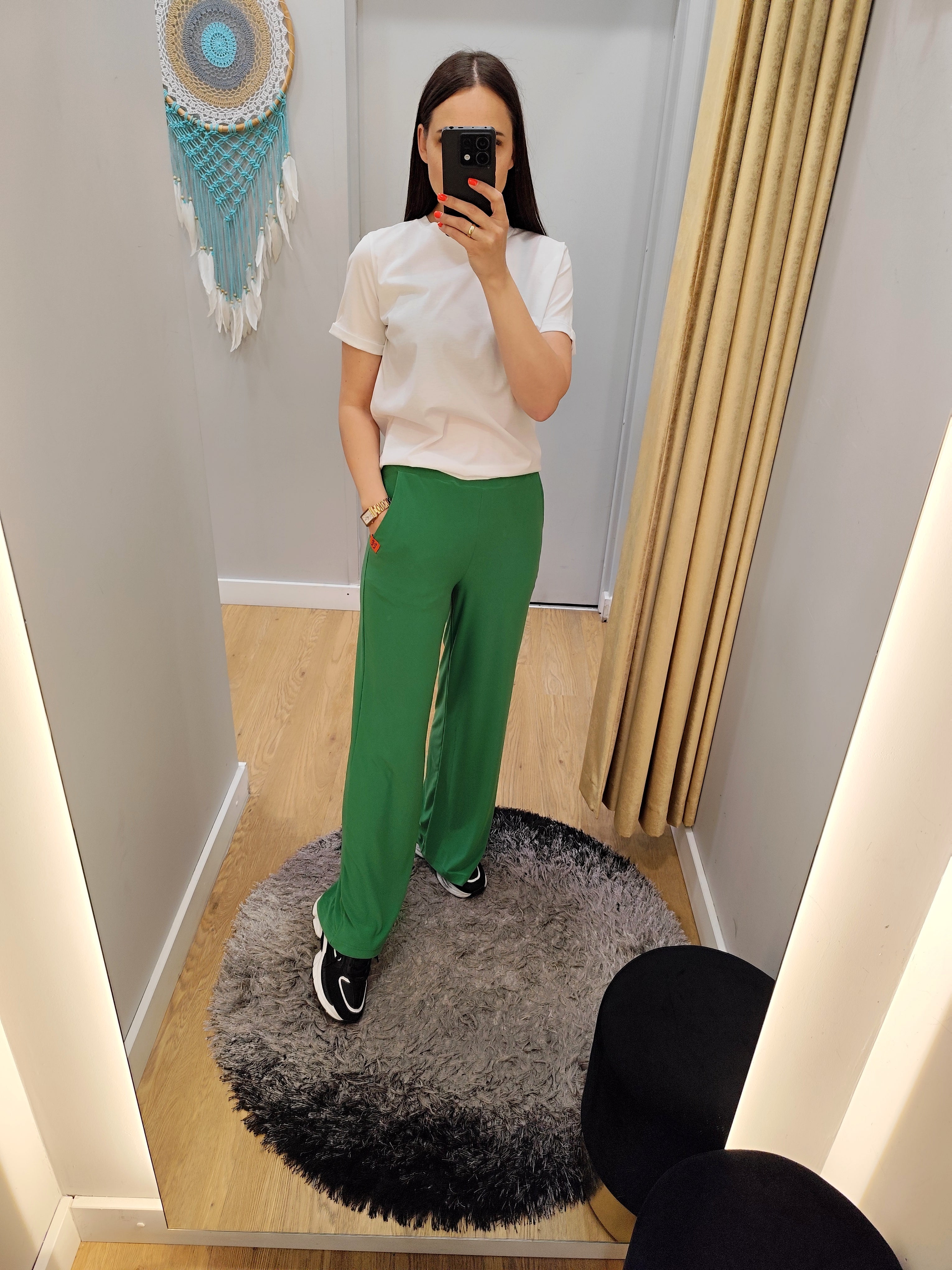 PEPPER forest green flared pants for women